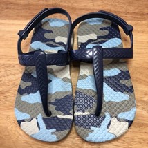Blue Camouflaged flip flops Beach sandals With back Strap kids size 7-8M - £3.99 GBP