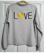 Marled Reunited Clothing Grey LOVE Fleece Sweatshirt Pullover Gold Heart... - $24.19 CAD