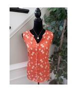 CAbi Tank Top Women&#39;s Small Orange Floral 100% Polyester Sleeveless Spli... - $35.32 CAD