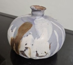Vintage Studio Art Pottery bud Vase Drip Glaze Luster round Purple Broke top - £9.48 GBP