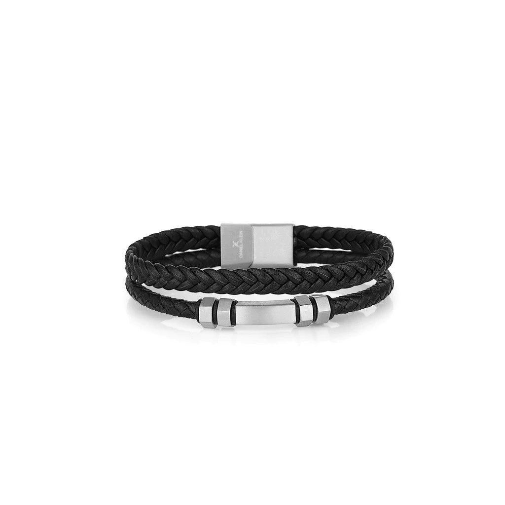 Daniel Klein Men&#39;s Bracelet Black Cowhide Braided Multi Layer Leather Me... - $109.99