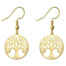 Gold Celtic Trinity Tree of Life Earrings Stainless Steel Triquetra Yggdrasil - £10.34 GBP