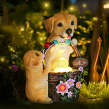 Solar Dog Statue Outdoor Decor, Dog Garden Statues with Flower Bucket LE... - $47.48