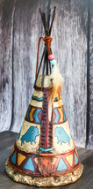 Southwestern Rustic Native Indian Feather Turquoise Bisons Teepee Hut Figurine - £30.68 GBP