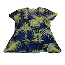Tropical Palm Tree Koi Stretch Women Scrub Top Tropical Print XS V Neck ... - $23.36