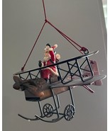 SANTA IN A BI-PLANE Christmas Ornament Metal by Russ &amp; Berrie Great Cond... - $19.75