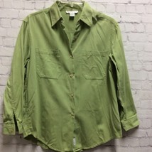 New York Jeans Womens Button Up Shirt Green Long Sleeve Cuff Collar Pock... - $5.30