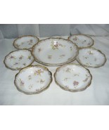 Vintage Porcelain Warwick China 7 Piece Berry Bowl Set Purple Floral Design - $119.74