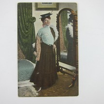 Postcard Risque French Woman Undressing in Front of Bedroom Mirror Antique - £7.89 GBP