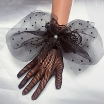 Women Lady Black Fishnet Mesh Short Gloves Gothic Bride Day Of The Dead Mittens  - £13.44 GBP