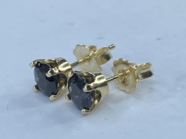 14K yellow gold 1.08ct faceted Blue Solitaire Sapphire stud earrings 1.2g JR7904 - £235.81 GBP