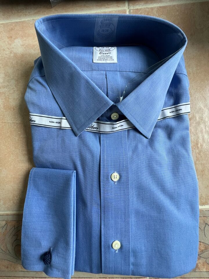 Primary image for Brooks Brothers Classic NON -IRON Blue supima cotton button shirt  SIZE 18  - 34