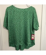 Vince Camuto Womens Emerald Green Polka Dot Blouse Top Short Sleeve NEW ... - £14.81 GBP