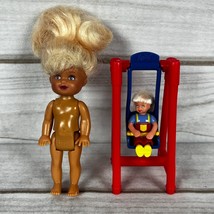 Lot of Vintage Barbie Kelly Little Sister Doll Purple Eyes &amp; Swingset Toy - £7.20 GBP