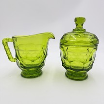 MCM Viking Art Glass GREEN GEORGIAN New Martinsville Cream and Sugar Set - $58.50