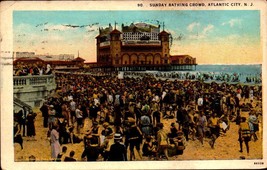 C.T. American Art Colored POSTCARD-SUNDAY Bathing Crowd, Atlantic City, Nj BK59 - £3.49 GBP