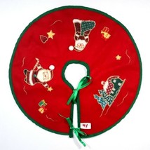 Vintage Christmas Tree Skirt Red Felt 13&quot; Table Topper Santa Bows Gifts Ornament - £33.23 GBP