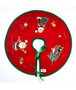 Vintage Christmas Tree Skirt Red Felt 13&quot; Table Topper Santa Bows Gifts ... - £44.68 GBP