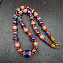 Venetian African Style Vintage unique Pattern Glass Beads Necklace WDK-10 - £49.29 GBP