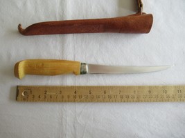 Vtg J Marttiini Finland Rapala Fishing Filet Knife Leather Sheath 6&quot; Blade Sharp - £11.79 GBP