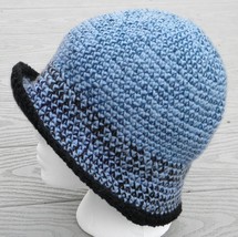 Misty Blue with Black Brim Medium Size Crocheted Cloche - Handmade by Mi... - £24.29 GBP