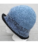 Misty Blue with Black Brim Medium Size Crocheted Cloche - Handmade by Mi... - £24.49 GBP