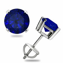 2.5Ct Blue Sapphire Basket Solitaire Stud Earrings Screw Back 14k White Gold 7mm - £51.81 GBP