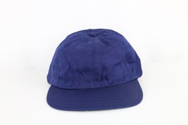 NOS Vtg 60s Streetwear Blank Leather Lined Fitted Baseball Hat Navy Blue USA 7 - £35.05 GBP