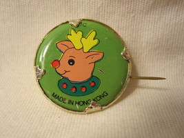 vintage Reindeer Christmas Pin: Cartoon Head / Made In Hong Kong - $3.00