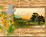 All Happiness at Easter Cabin Scene Flowers Embossed 1907 UDB Postcard E3 - $9.85