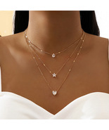 Multi-layer pentacle star love Water diamond drop Pendant Necklace - $20.50