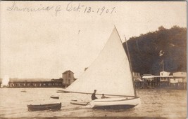 RPPC Sailing Scene 1907 Boating Pier Boathouses US Flag Real Photo Postcard Y17 - £10.97 GBP