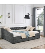 Queen Size Daybed with Drawers Upholstered Tufted Sofa Bed - Grey - £390.30 GBP