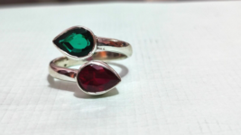 Naturale 2 KT Lacrima Taglio Emerald-Ruby Due Pietre 925 Anello Argento Sterling - £38.86 GBP