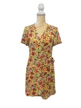 J.Crew Wrap Dress Floral V Neck Yellow &amp; Red Floral Women&#39;s Size 8 Lightweight - £11.18 GBP