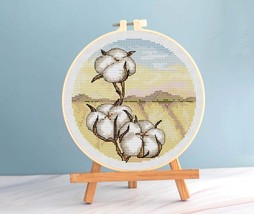 Cotton bloom cross stitch botanical pattern pdf, Round cross stitch cott... - £6.66 GBP