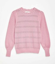 LOFT Dot Stripe Pointelle Sweater Crushed Berry Heather New - £23.52 GBP