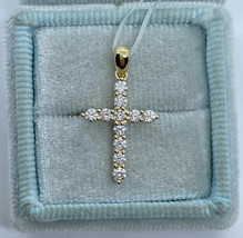 1.12Ct Round Real Moissanite Tester Pass Cross Pendant 14K Yellow Gold Plated - £134.49 GBP