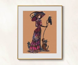 Witch Cross Stitch Gothic Cross pattern pdf - Witcher Embroidery Black Raven - £11.87 GBP