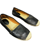 coach rhodelle espadrilles women&#39;s black leather slip-on flats size 10 B - $41.24