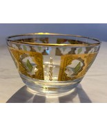 Vintage Culver Glass Valencia Green Diamond Metallic Gold Dip Bowl MCM 4&quot; - $39.59