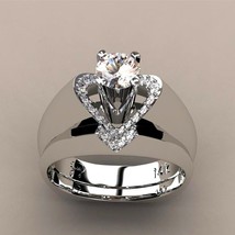 14K Silver Plated Crystal White Luxury Vintage Bridal Women Heart Ring S.6-10  - £16.05 GBP