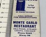 Front Strike Matchbook Cover  Monte Carlo Restaurant ST Andrew, FL  gmg ... - $12.38
