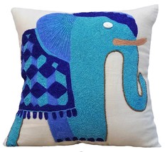 Blue Throw Pillow Covers 16&quot;x16&quot; Cotton, Blue Elephant - £43.92 GBP+