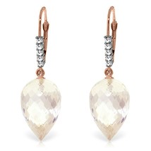 24.65 Carat 14K Solid Rose Gold Drop Briolette White Topaz Diamond Earring - £491.92 GBP