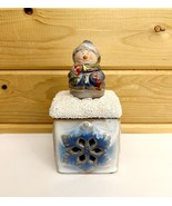Vintage Christmas Snowman Jar Candy Trinkets Hand Painted Snowflake Deco... - $30.04 CAD