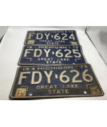 3 consecutive Numbers Vintage Michigan 1973  License Plates FDY 624 625 626 - $38.12 CAD