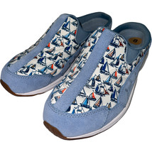 Easy Spirit Traveltime Clogs Sailboats Blue Suede Athleisure Mules Comfort Shoes - £38.71 GBP