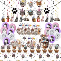 96Pcs Cat Birthday Party Supplies, Kitten Birthday Decorations Includes Plates,  - £30.36 GBP
