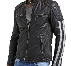 Mens Leather Jacket Stylish Slimfit Genuine Lambskin Motorcycle Bomber B... - £141.54 GBP